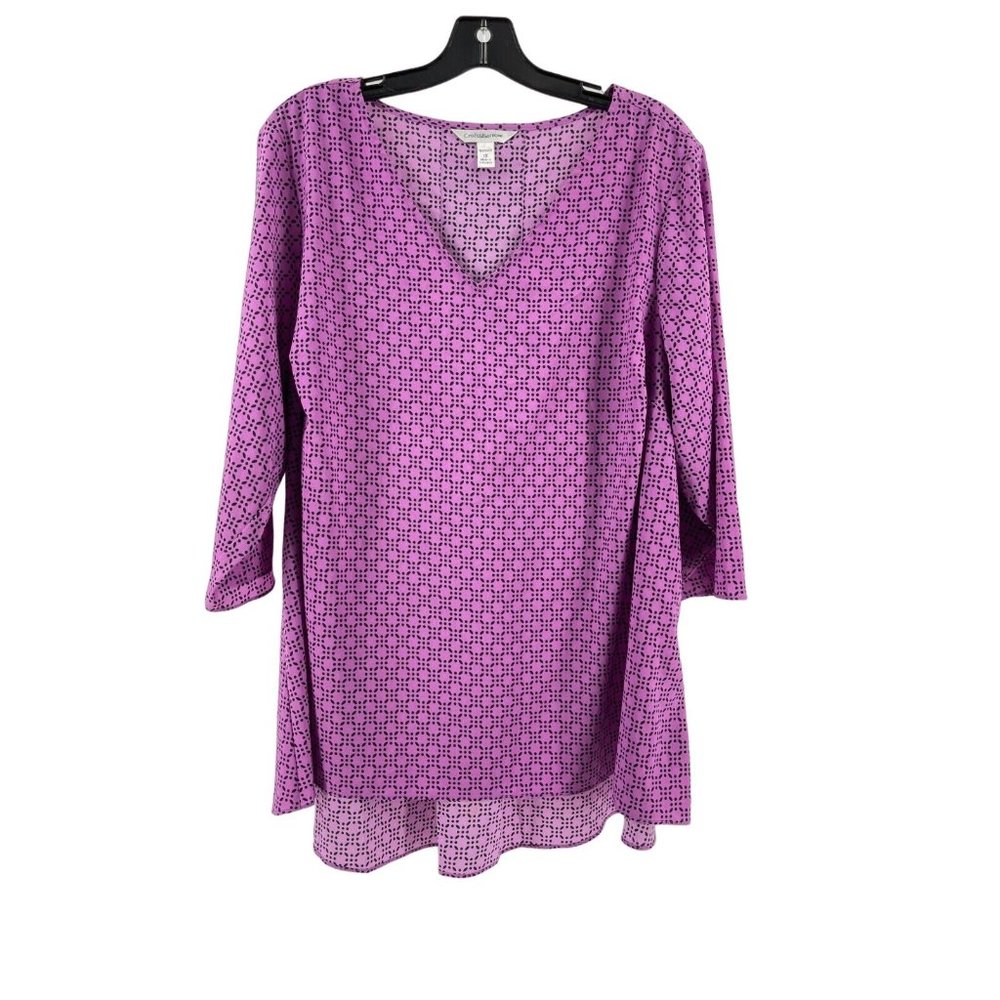 Croft Barrow Women's Plus Purple Geometric Print 3/4" Sleeve Top Blouse Size 1X - Picture 2 of 11